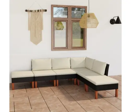 Sodo Komplektas Su Pagalvėlėmis, 6 Dalių, Juodas, Poliratanas Sodo Komplektas Su Pagalvėlėmis, 6 Dalių, Juodas, Poliratanas