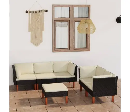 6-Daļīgs Dārza Atpūtas Mēbeļu Komplekts Ar Matračiem, Melns Pe Vidaxl