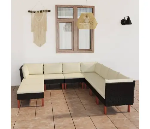 Sodo Komplektas Su Pagalvėlėmis, 9 Dalių, Juodas, Poliratanas