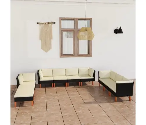 10-Osaline Aiamööblikomplekt Istmepatjadega, Polürotang, Must