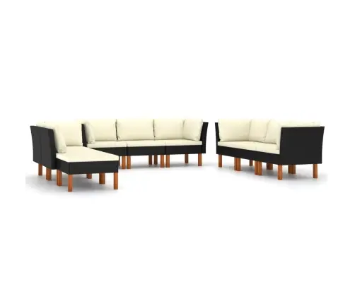 9-Daļīgs Dārza Atpūtas Mēbeļu Komplekts, Melna Pe Rotangpalma Vidaxl