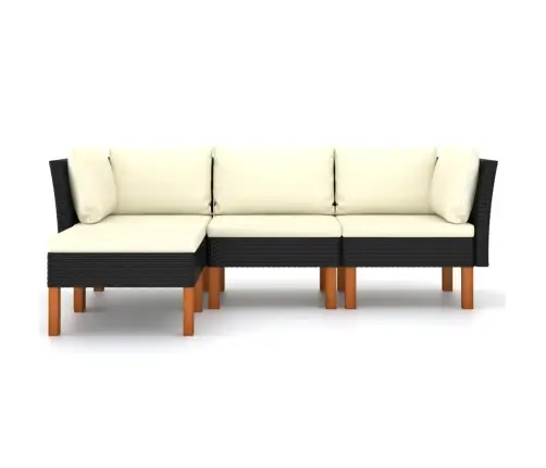 4-Osaline Aiamööblikomplekt Patjadega, Polürotang, Must