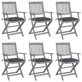 Saliekami Āra Krēsli Ar Matračiem, 6 Gab., Akācijas Masīvkoks Vidaxl