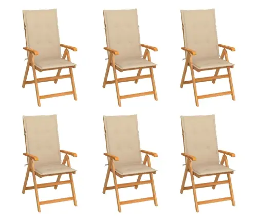 Dārza Krēsli, Bēši Matrači, 6 Gab., Masīvs Tīkkoks Vidaxl