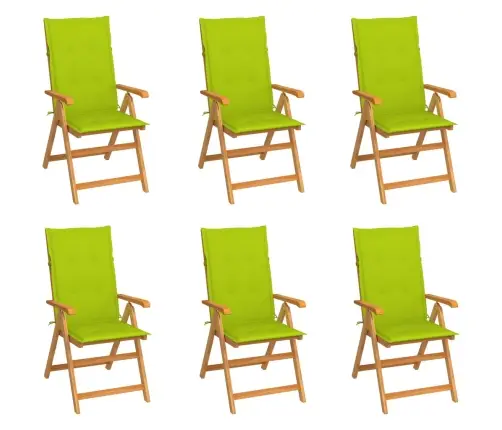 Dārza Krēsli, Spilgti Zaļi Matrači, 6 Gab., Masīvs Tīkkoks Vidaxl