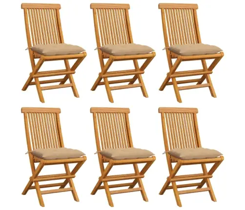 Sodo Kėdės Su Pagalvėlėmis, 6Vnt., Kreminė, Tikmedžio Masyvas Sodo Kėdės Su Pagalvėlėmis, 6Vnt., Kreminė, Tikmedžio Masyvas