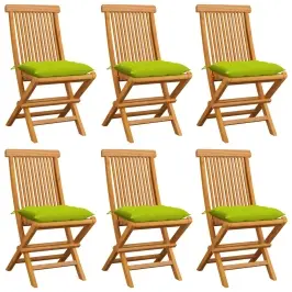 Dārza Krēsli, Spilgti Zaļi Matrači, 6 Gab., Masīvs Tīkkoks Vidaxl