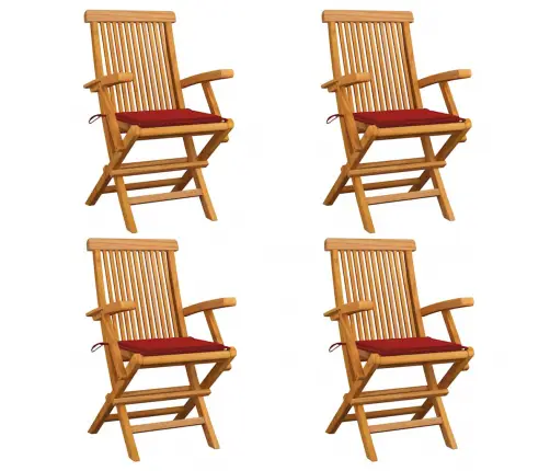 Dārza Krēsli, Sarkani Matrači, 4 Gab., Masīvs Tīkkoks Vidaxl