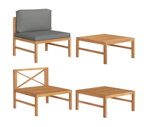 2-Daļīgs Dārza Mēbeļu Komplekts, Tumši Pelēki Spilveni, Tīkkoks Vidaxl