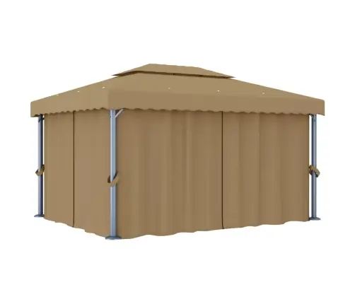 Dārza Nojume Ar Aizkariem, 4X3 M, Pelēkbrūna, Alumīnijs  Vidaxl