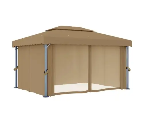 Dārza Nojume Ar Aizkariem, 4X3 M, Pelēkbrūna, Alumīnijs  Vidaxl