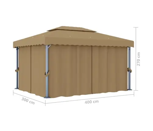 Dārza Nojume Ar Aizkariem, 4X3 M, Pelēkbrūna, Alumīnijs  Vidaxl