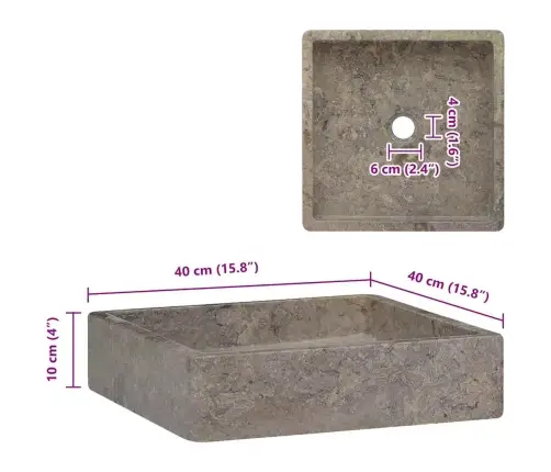 Praustuvas, Pilkos Spalvos, 40X40X10cm Marmuras
