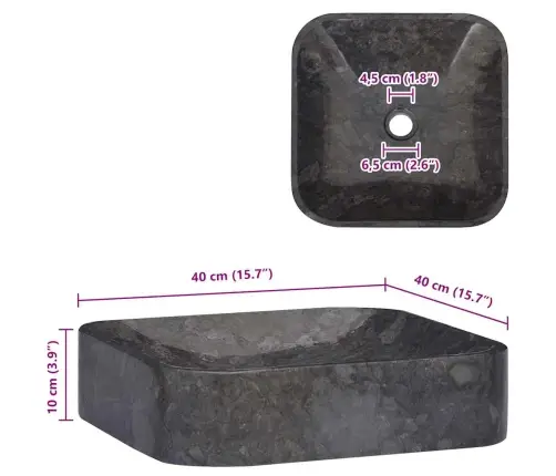 Praustuvas, Juodos Spalvos, 40X40X10cm Marmuras