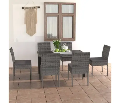 7-Daļīgs Dārza Mēbeļu Komplekts, Pelēka Pe Rotangpalma Vidaxl