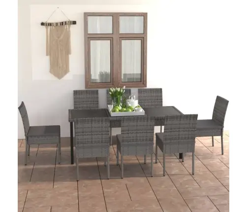 9-Daļīgs Dārza Mēbeļu Komplekts, Pelēka Pe Rotangpalma Vidaxl