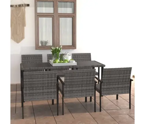 7-Daļīgs Dārza Mēbeļu Komplekts, Pelēka Pe Rotangpalma Vidaxl