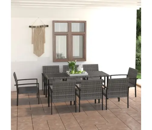 9-Daļīgs Dārza Mēbeļu Komplekts, Pelēka Pe Rotangpalma Vidaxl