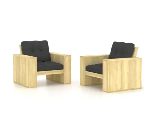 Sodo Kėdės Su Antracito Pagalvėlėmis, 2Vnt., Impregnuota Pušis