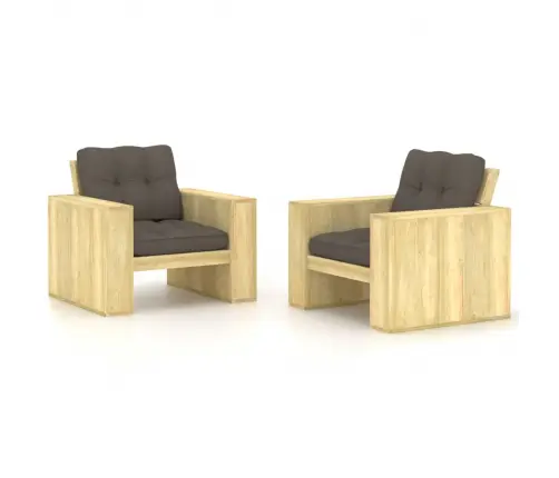 Dārza Krēsli, Pelēkbrūni Matrači, 2 Gab., Impregnēts Priedes Koks  Vidaxl