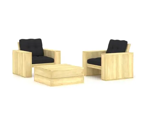 3-Daļīgs Dārza Mēbeļu Komplekts Ar Matračiem, Impregnēta Priede Vidaxl