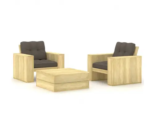 3-Daļīgs Dārza Mēbeļu Komplekts Ar Matračiem, Impregnēta Priede Vidaxl