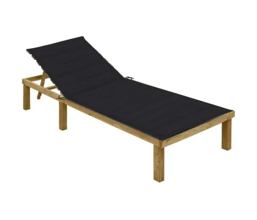 Sauļošanās Zvilnis, Melns Matracis, Impregnēta Priede Vidaxl Sauļošanās Zvilnis, Melns Matracis, Impregnēta Priede Vidaxl