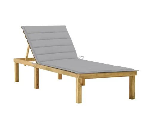 Päevitustool Hallide Padjaga, Immutatud Männipuit