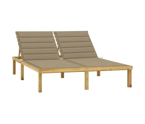 Kahekohaline Päevitustool, Beežid Padjad, Immutatud Mänd Kahekohaline Päevitustool, Beežid Padjad, Immutatud Mänd