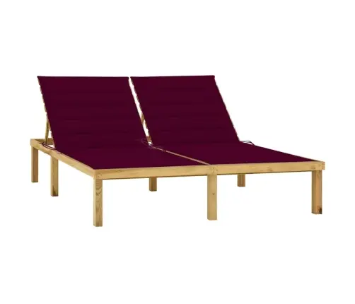 Divvietīgs Sauļošanās Zvilnis, Vīnsarkani Matrači, Priedes Koks Vidaxl