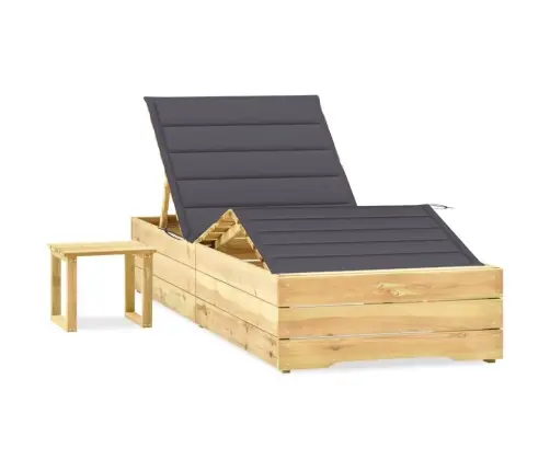 Sodo Saulės Gultas Su Staliuku Ir Čiužinuku, Impregnuota Pušis