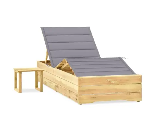 Sauļošanās Zvilnis Ar Galdiņu Un Matraci, Impregnēta Priede Vidaxl