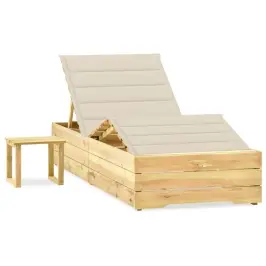 Sodo Saulės Gultas Su Staliuku Ir Čiužinuku, Impregnuota Pušis