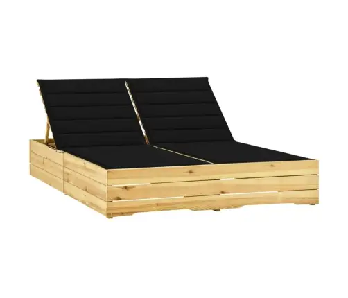 Dvivietis Saulės Gultas Su Juodais Čiužinukais, Pušis