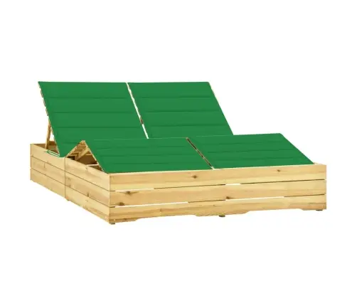 Dvivietis Saulės Gultas Su Žaliais Čiužinukais, Pušies Mediena