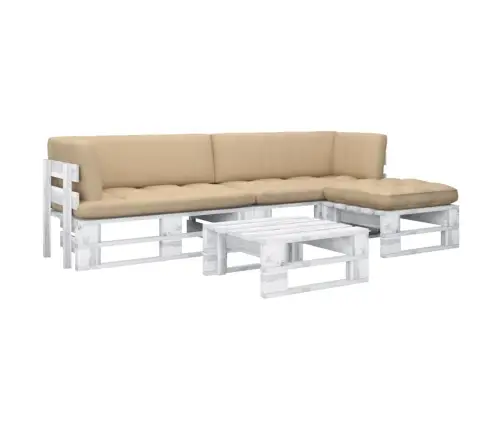 4-Osaline Kaubaalustest Mööbel Patjadega, Valge, Immutatud Mänd