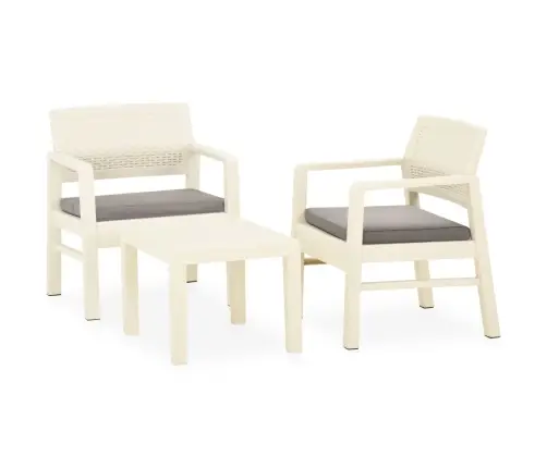 3-Daļīgs Dārza Mēbeļu Komplekts Ar Matračiem, Balta Plastmasa Vidaxl