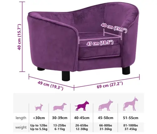 Dīvāns Suņiem, Vīnsarkans, 69X49X40 Cm, Plīšs Vidaxl