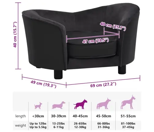 Suņu Dīvāns, Melns, 69X49X40 Cm, Plīšs, Mākslīgā Āda Vidaxl