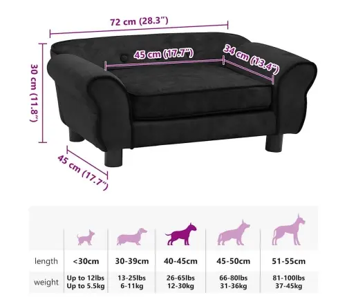 Dīvāns Suņiem, Melns, 72X45X30 Cm, Plīšs Vidaxl
