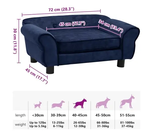 Dīvāns Suņiem, Zils, 72X45X30 Cm, Plīšs Vidaxl