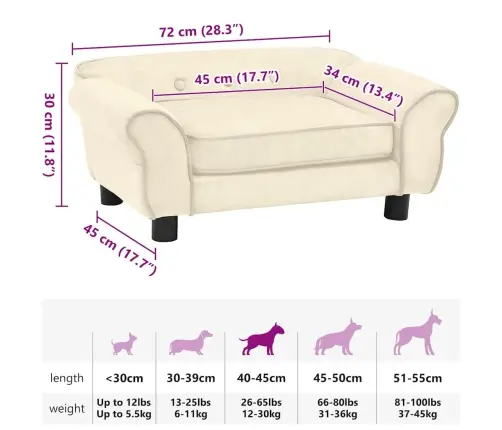 Dīvāns Suņiem, Krēmkrāsas, 72X45X30 Cm, Plīšs Vidaxl