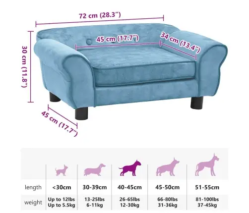Dīvāns Suņiem, Tirkīzzils, 72X45X30 Cm, Plīšs Vidaxl