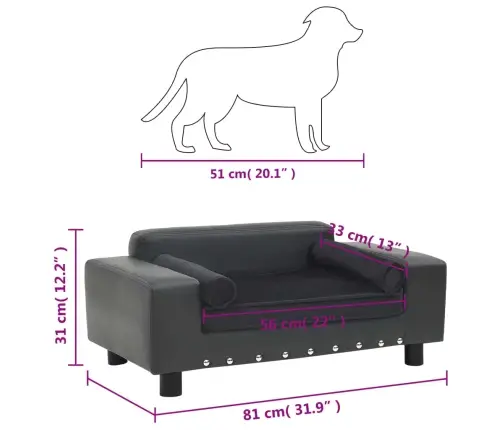 Suņu Dīvāns, Tumši Pelēks, 81X43X31 Cm, Plīšs, Mākslīgā Āda Vidaxl