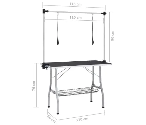 Reguliuojamas Šunų Priežiūros Stalas Su 2 Kilpomis Ir Krepšiu