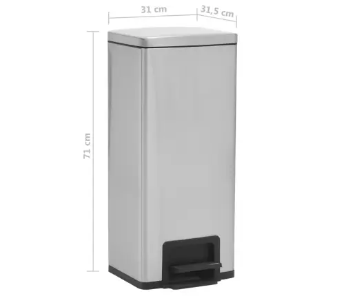 Prügikast Pedaaliga, Sõrmejäljevaba, 30 L Hõbe Roostevaba Teras