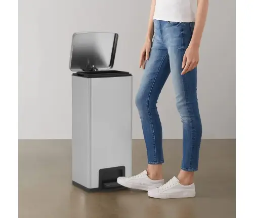 Prügikast Pedaaliga, Sõrmejäljevaba, 30 L Hõbe Roostevaba Teras