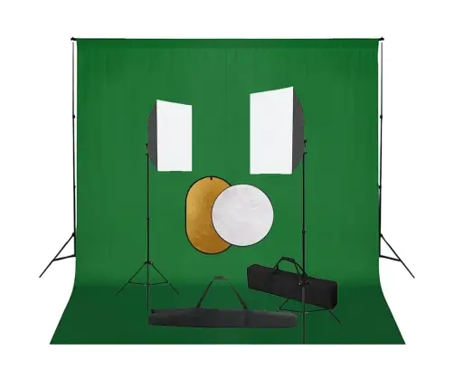 Fotostudijos Komplektas Su Šviesdėžėmis, Fonu Ir Reflektoriumi