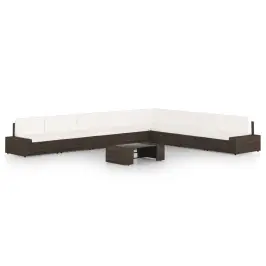 9-Daļīgs Dārza Atpūtas Mēbeļu Komplekts, Brūna Pe Rotangpalma Vidaxl