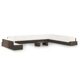 14-Osaline Aiamööbli Komplekt Patjadega, Pruun, Polürotang